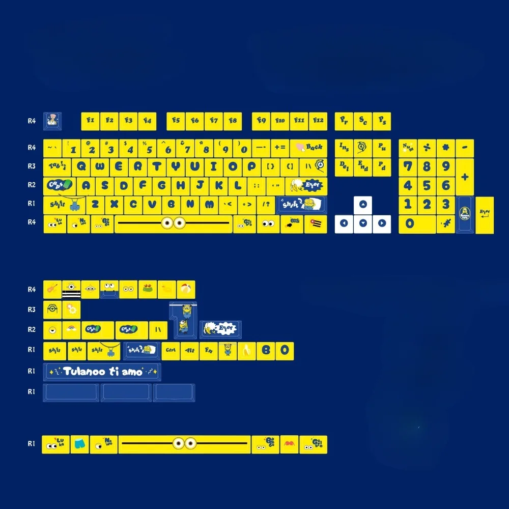 Imagem -05 - Cute Yellow Cartoon Theme Keycap Grupo Pbt Custom Anime Keyboard Cap Cherry Profile Gaming Keycap Teclado Mecânico 144 Chaves