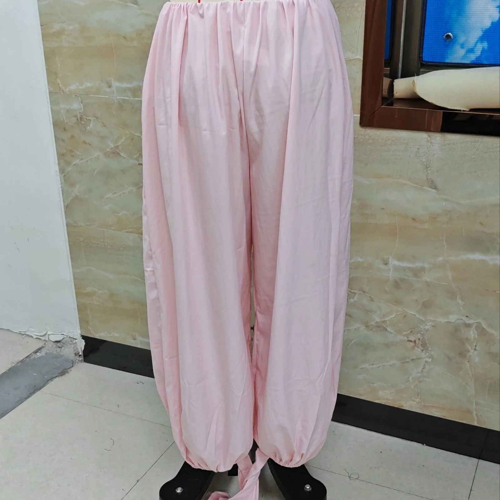 여성 다용도 시크 루즈 캐주얼 스타일 솔리드 컬러 조거 팬츠 드로스트링 랜턴 팬츠 스트리트웨어