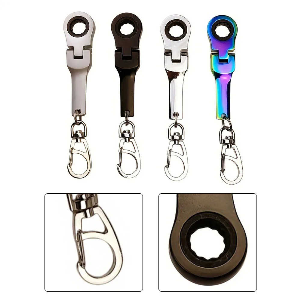 Small 10mm Ratchet Spanner Portable Wrench With Key Chain 180 Degree Rotatable Keychain Key Chain Ring Keyring Car Accessories