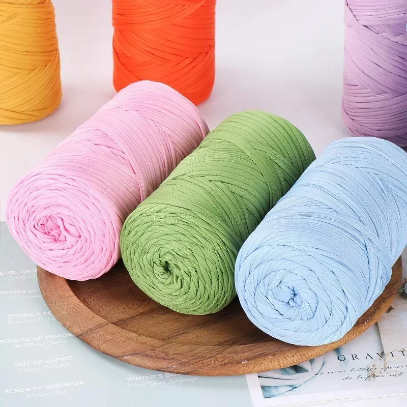 Chunky Cotton T-shirt Yarn, Thick Thread for Knitting, Handwork, Purse Bag, Basket, Polyester Fiber, Colorful Wool, 400g