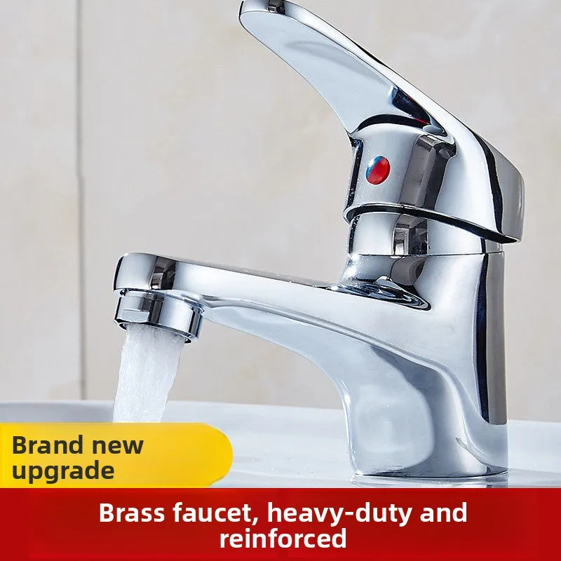 

Hot Cold Basin Faucet Single Handle Bathroom Sink Tap Brass/Alloy Construction with 60cm Flexible Water Hoses