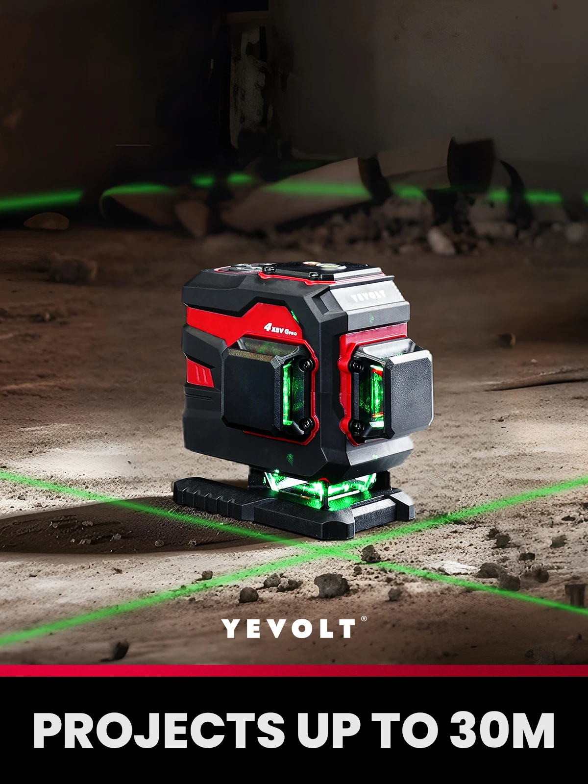 YEVOLT YVGLL4XS12TPRO Green Laser Level 3-Plane 12-Line Self-leveling 360 3D Horizontal & Vertical 3.6V 5.2Ah Power Tools