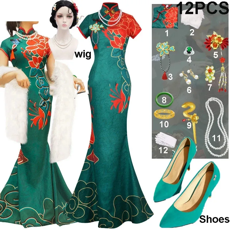 

Game Identity V The Geisha Michiko Cosplay Costume Anime Hunter Lady Thirteen Dresses Chi pao Wigs For Women Halloween Party