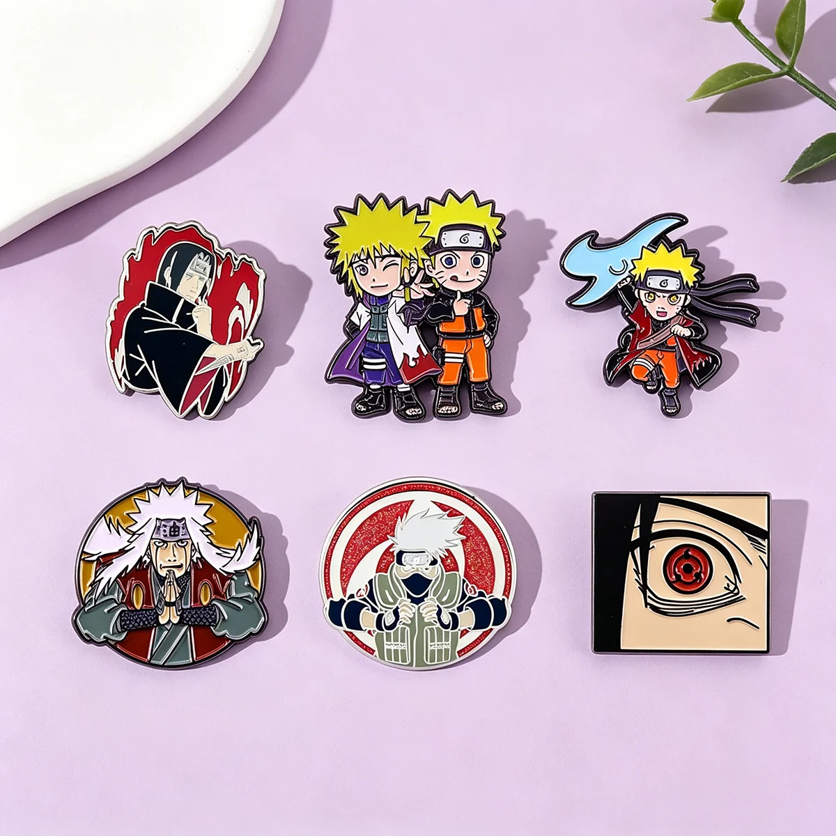 6Pcs/Set Anime Character Enamel Brooch Cartoon Uchiha Itachi Kakashi Jiraiya Metal Badge Lapel Pin Cosplay Accessories Fan Gifts image 3