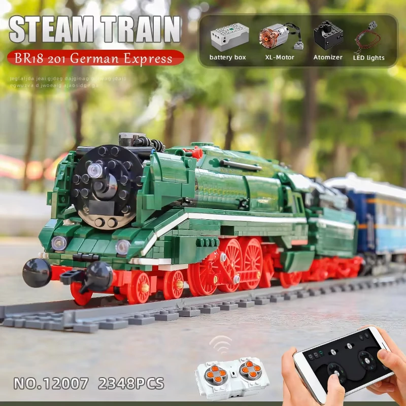 Mold KING 12007 High-Tech Car Toy RC motorizzato BR18 201 tedesco Express Train Building Blocks mattoni giocattolo regali di natale per bambini