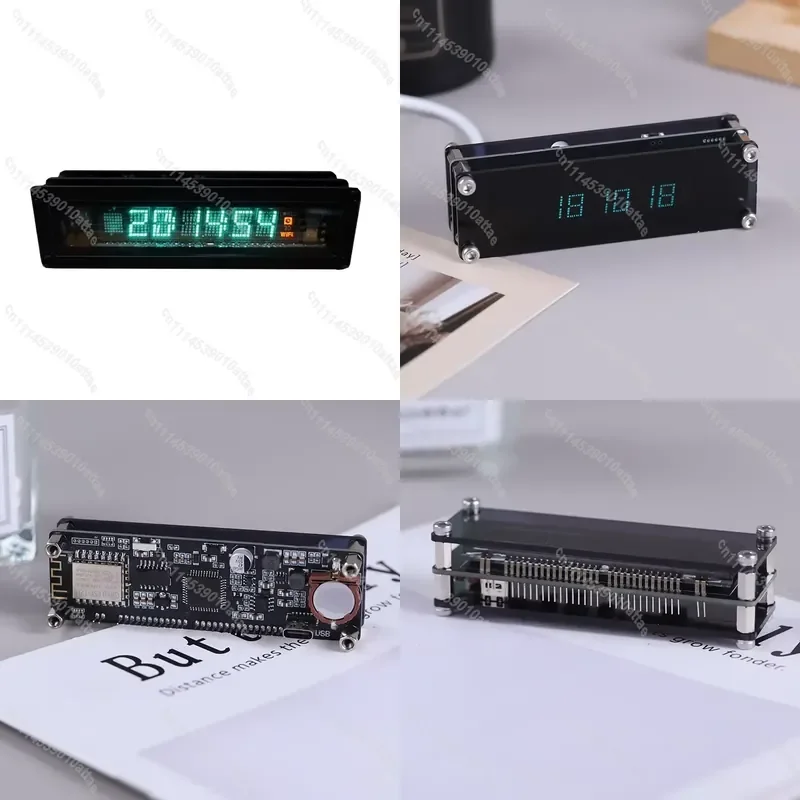 Cyberpunk VFD Glow Clock WiFi Network Time Display USB 5V Desktop Decoration Accessories Fluorescent Digital Alarm Clock