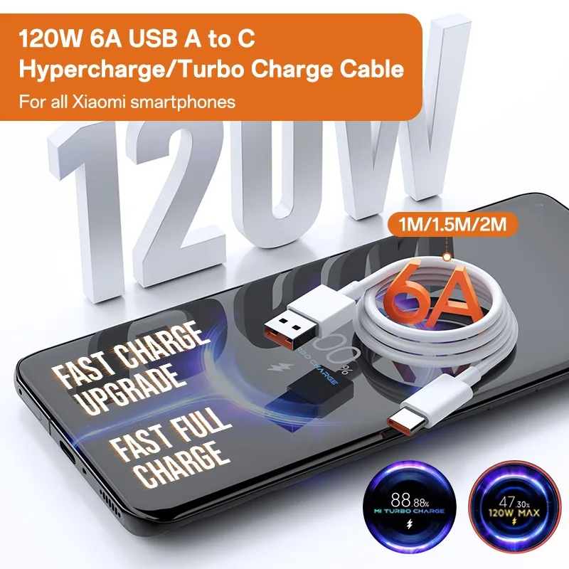 Original Usb Type C Cable 120W Fast Charger For Xiaomi Mi 15 14 Pro 17 Ultra Redmi Black Shark Huawei Honor OPPO VIVO Data Cable