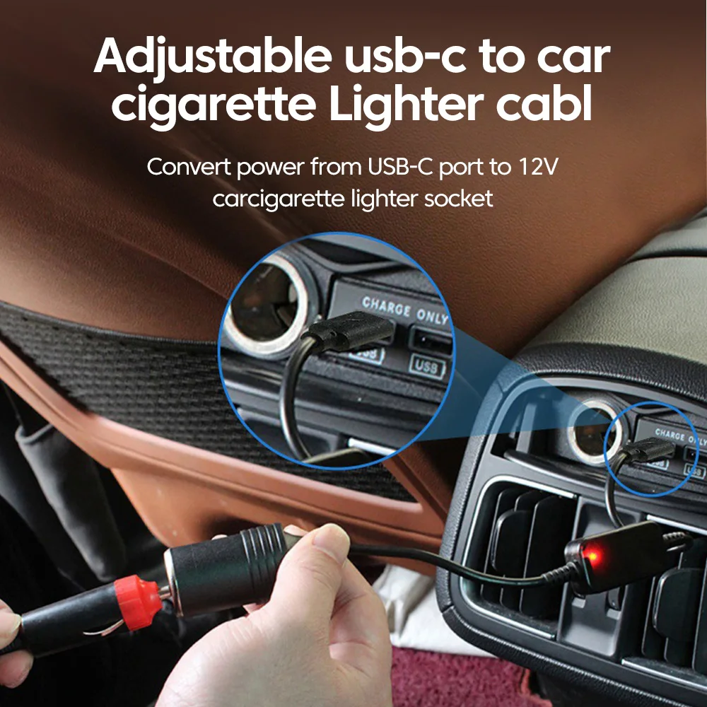 Elough Type-C to Cigarette Lighter Female Socket 5V 9V 12V 15V 20V Adjustable Voltage Converter Power Adapter PD Cable Extender