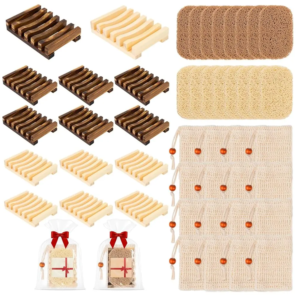 

Free Shipping-48 Pcs Soap Saver Set Including 16 Pcs Wooden Dish Holder, 16 Pcs Exfoliating Bag and 16 Pcs Saver Pads with Self