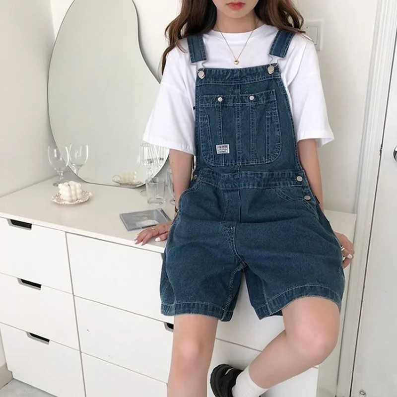 Women Sleeveless Jumpsuits 2024 Summer Vintage Harajuku Korean Style Jeans Shorts Loose Wide Leg Rompers Overall Denim Playsuit