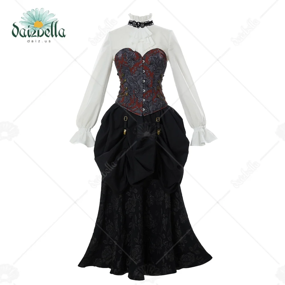 

MEOWCOS Women Medieval Steampunk Outfit Vintage Victorian Blouse Skirt with Corset and Tie Halloween Cosplay Costume
