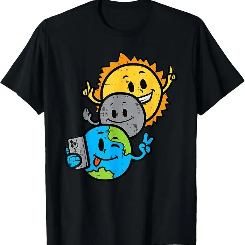 Selfie Earth Moon Sun Funny Total Solar Eclipse 2024 Kids T Shirt