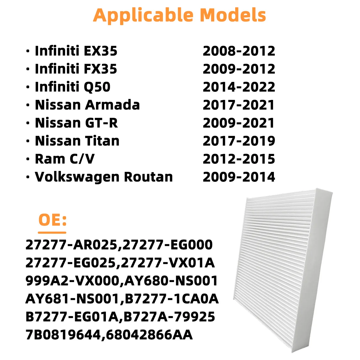Auto-Klimaanlagenfilter CF10743, Innenraumfilter aus Vliesstoff, passend für Infiniti EX35 FX50 Q50 Nissan Armada, 27277-AR025, 27277-EG000 – Detail 6