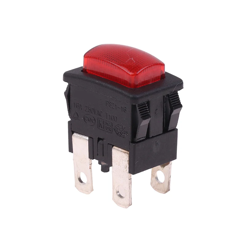 1pc vermelho 16a 250v interruptor de alimentação europeu PS21-16 rocker à prova dwaterproof água com luz botão de duas velocidades de quatro pinos para eletrodomésticos