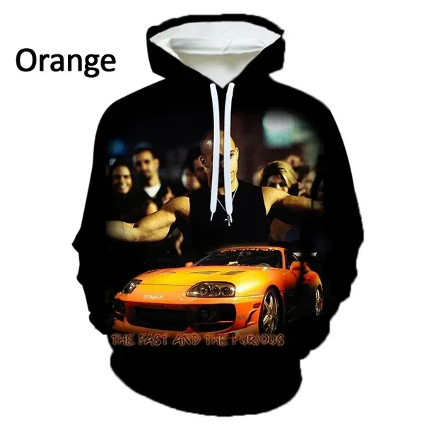 2022 New Fashion Men's Street Style Cool Sports Hoodie Fast and Furious Pattern 3D Printing Hoodie