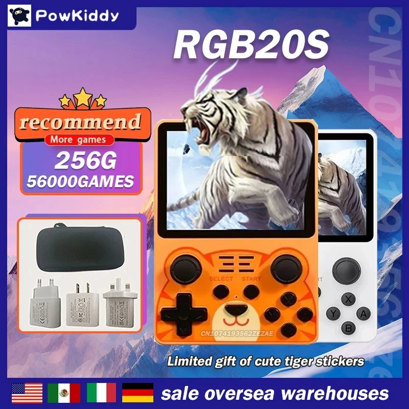 

256 г, 56000 игр, POWKIDDY, новый 3,5 дюймовый IPS экран RGB20S, система с открытым исходным кодом, двойная карточка TF, портативный игровой процессор RK3326