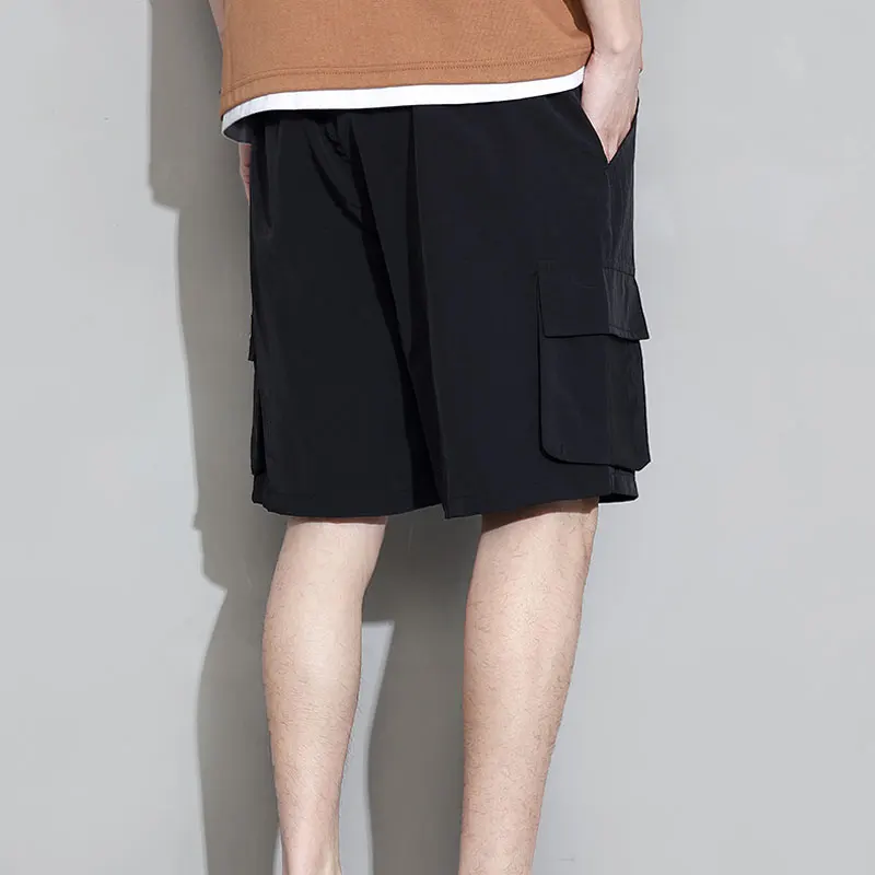 Safari Style Solid Color Knee Pants Summer Sports Stylish Pockets Spliced Men's Clothing Young Style Drawstring Casual Shorts