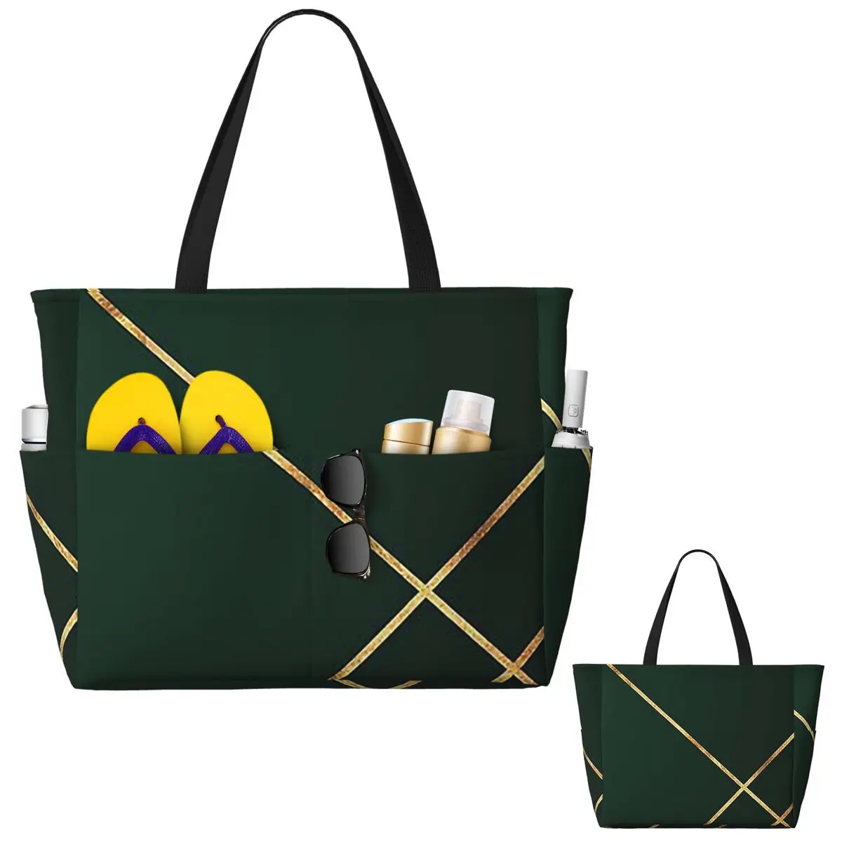 

Минималистичная темно-зеленая и золотистая пляжная сумка-тоут Lin, спортивная сумка для спортзала, йоги, большая сумка-тоут, женская дорожная сумка, сумка для фитнеса