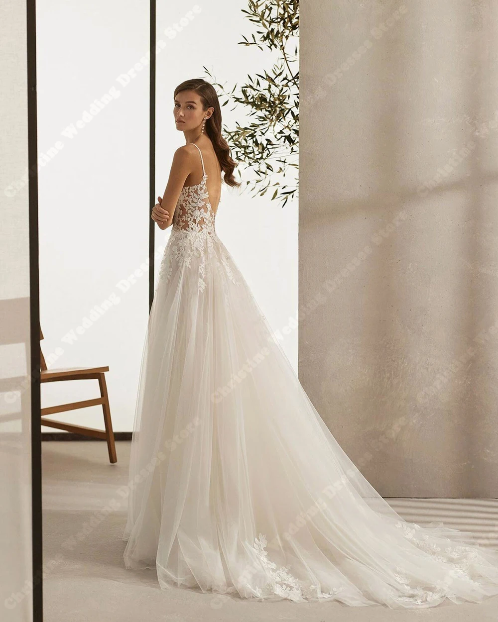 Glitte Lace Decal Wedding Dresses For Women Spaghetti Straps A-Line Bridal Gowns Engagement Banquet Vestidos De Novia Customized