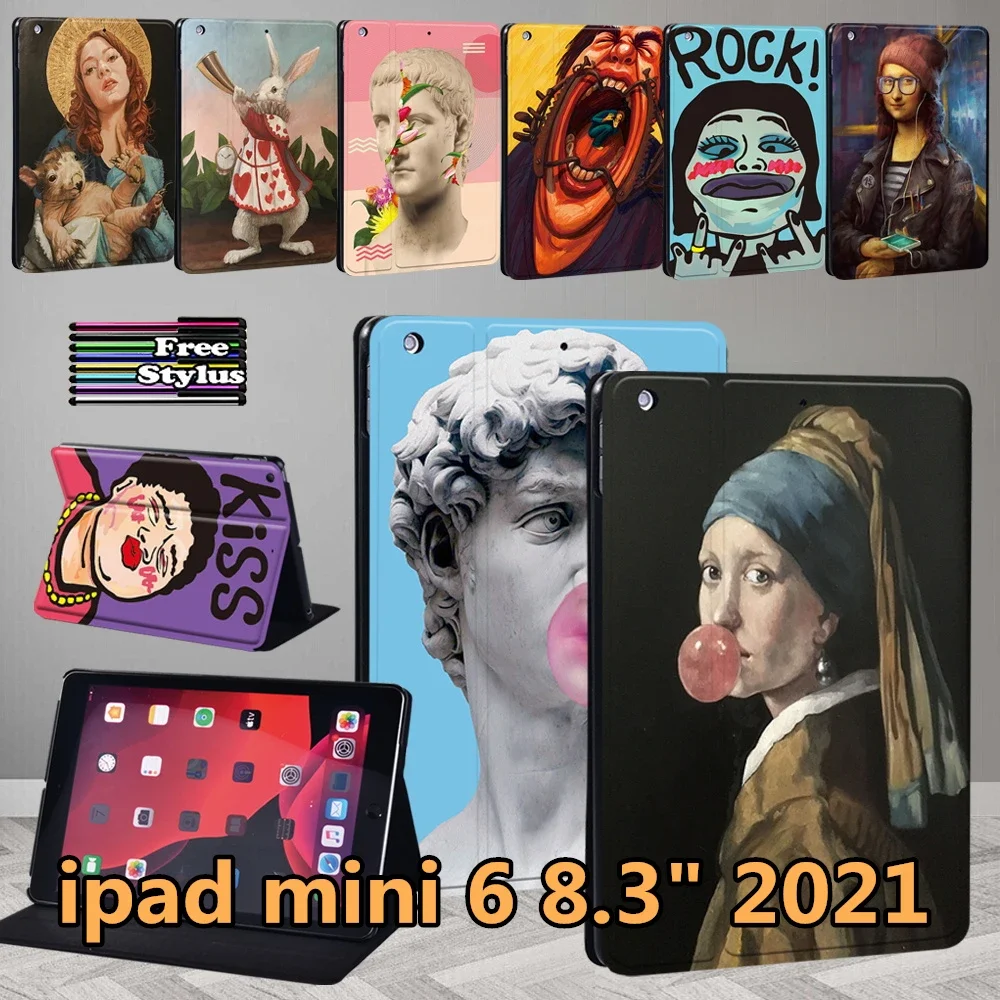 

Case for IPad Mini 6 A2567 A2568 A2569 Case Funda Apple IPad Mini 6 2021 8.3" Leather Funny Pattern Ultra Thin Protective Cover