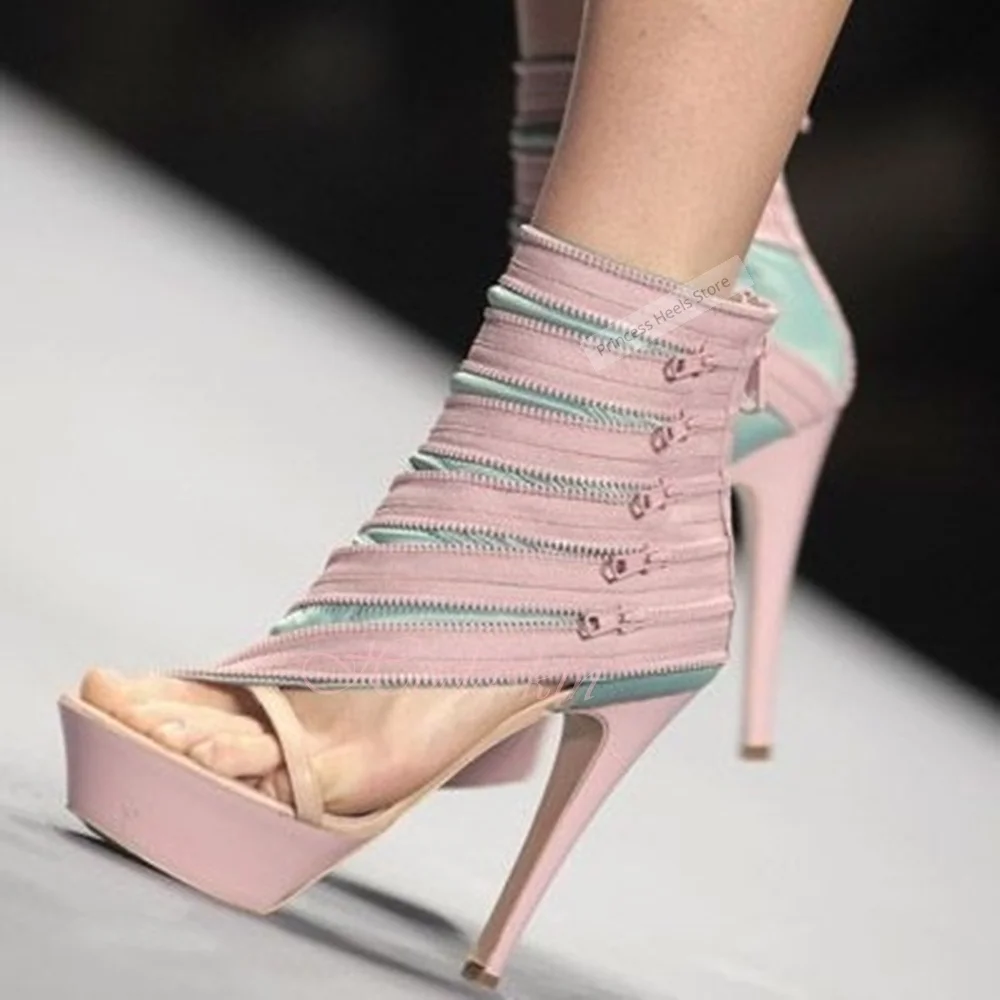 

Сандалии на платформе с застежкой-молнией и ремешками, босоножки на шпильке разных цветов, летняя женская сексуальная обувь, дизайнерская повседневная обувь для вечеринок