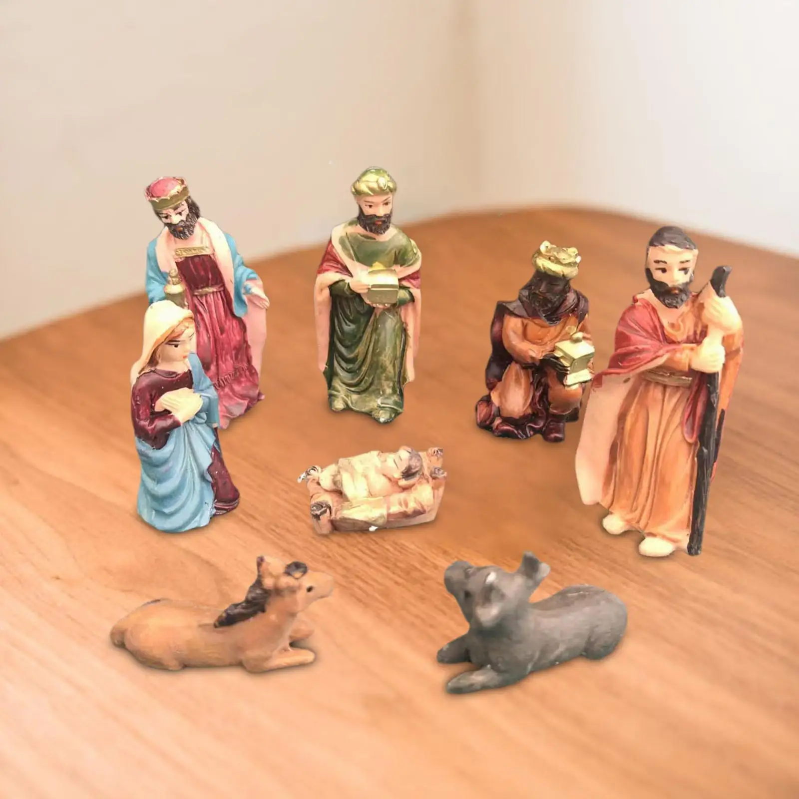 8Pcs Nativity Scene Manger Figurines Set Jesus Statue Accessories Crib