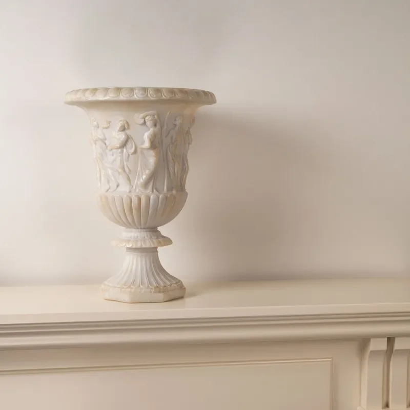Medieval Style Imitation Jade Hydroponic Vase French Retro Roman Relief Flower Arrangement Living Room Desktop Ornament Decor