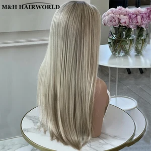 Ombre Ash Blonde Bunte gerade spitzen Spitzenperücke für Frauen, lange synthetische Babyhaare, vordere, vorne, 13x3 10 Hauptverkäufe Lisa Blonde Perücken - №8
