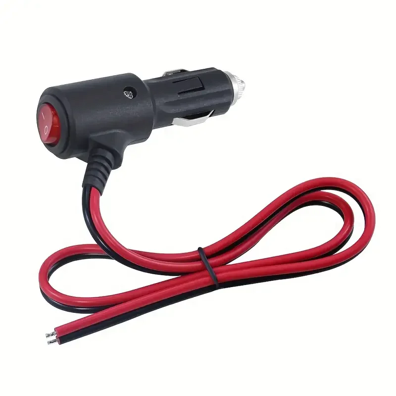 16AWG Tinned Copper Wire 12V/24V Car Cigarette Lighter Plug – Heavy-Duty Power Adapter Cord (19/69 Inches), Red & Black Wires