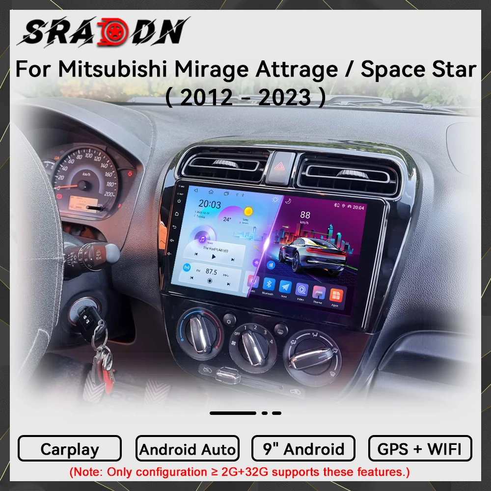 Para Mitsubishi Mirage Space Star 2012 2013 2014 2015 2016 2017 2018 2019 2020 2021 2022 2023 Android Car Radio Automotive Multimedia Video Player Navigation GPS Carplay Touch Screen Auto Stereo