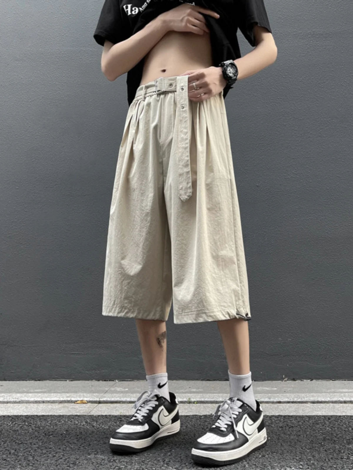 

Khaki Color Men's Summer Trendy Loose Straight Leg Casual Pants Seven-Foot Jeans Street Sle Casual Pants Big Size