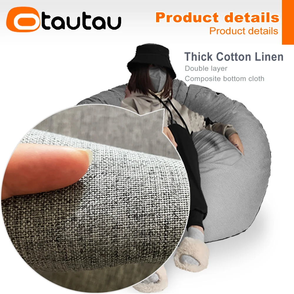 OTAUTAU Bean Bag Cover Big Cotton Linen Lazy BeanBag Chair Sofa Covers Puff Relax Lounge Couch DD002