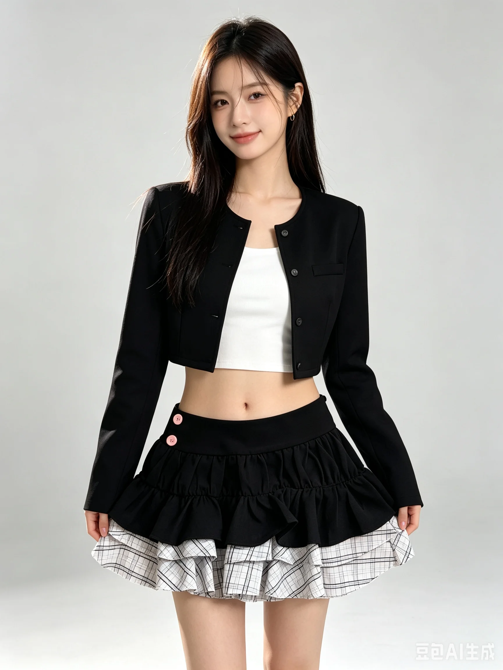 New Korean Campus Preppy Y2K Coquette Tiered Contrast Mini Skirt High Waist Plaid Ruffle Built-in Safety Liner Women Short Skirt