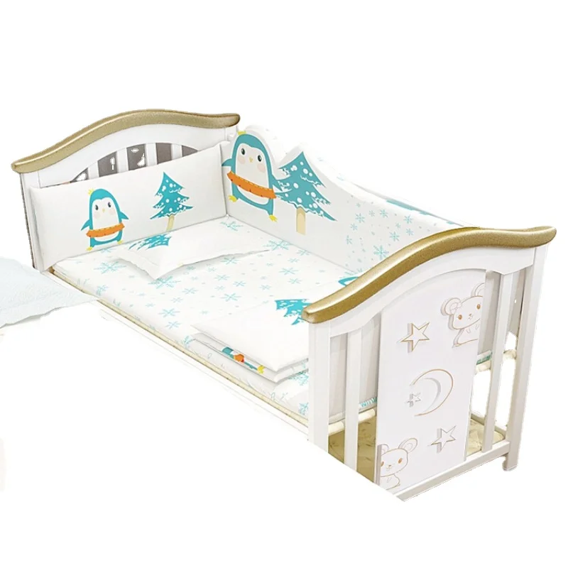 Baby crib European style solid wood extended splicing large bed multifunctional baby bb baby crib cradle newborn movable