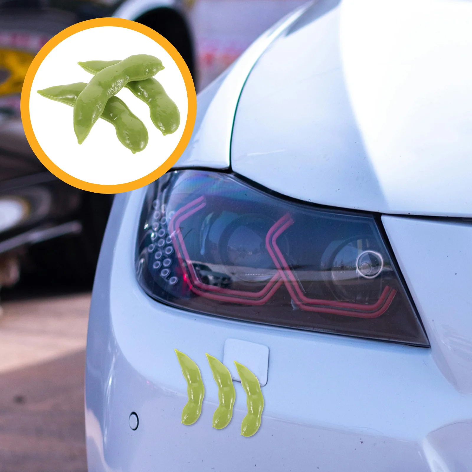 

3Pcs Edamame Car Sticker 3D Plastic Body Decor Rear Tail Decoration Waterproof Car Exterior Edamame Exterior Sticker,