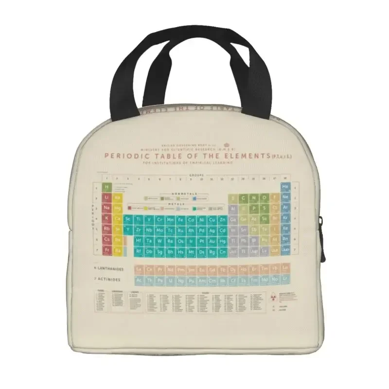 Elements Periodic Table Thermal Insulated Lunch Bag Science Chemistry Chemical Portable Tote for School Storage Food Box