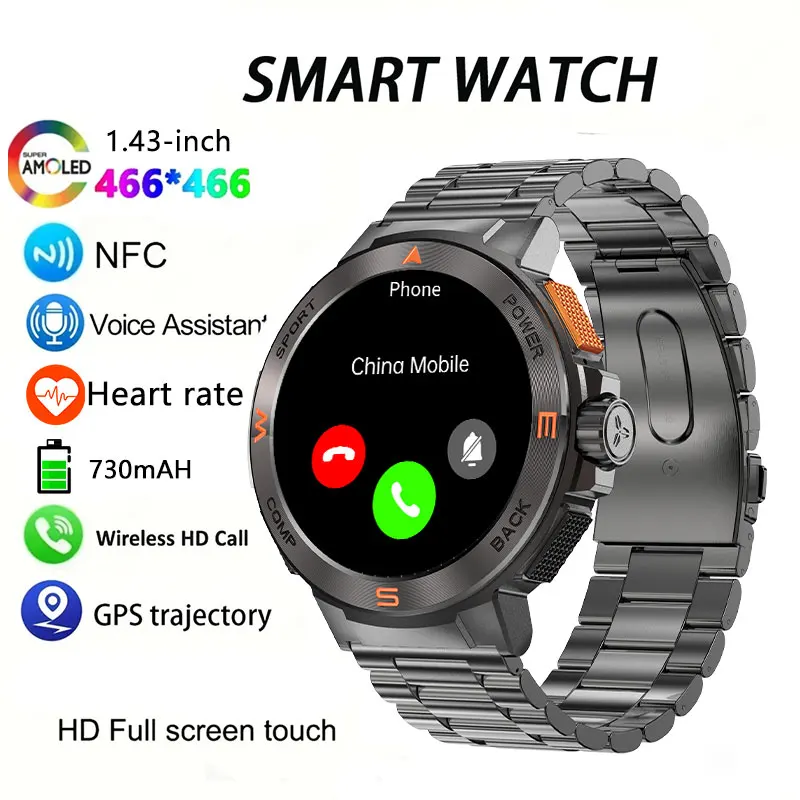 

Умные часы для мужчин и женщин, для занятий спортом на открытом воздухе, 1.43-дюймовый AMOLED-экран, встроенный DA GPT, мониторинг сердечного ритма, SpO2, сна, GPS-трекер для спорта.