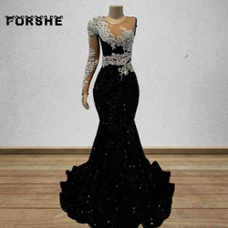 Luxury Black Prom Dresses for Black Girls 2024 Crystal Mermaid Party Gowns One Sleeves Vestidos De Gala