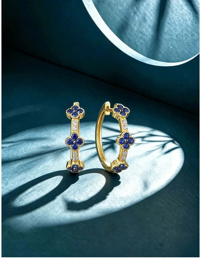 SANTUZZA Authentische 925 Sterling Silber Creolen für Damen mit Rubin, Blauem Saphir und Weißem CZ, Exquisiter Blumenschmuck – Detail 1