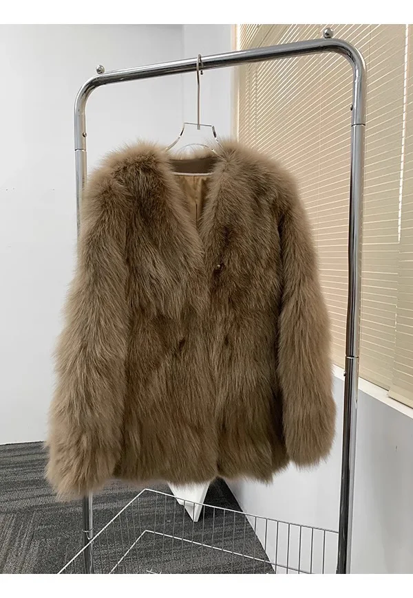 معاطف الفرو الصناعي سترات نسائية من الفرو الصلبة الخامس الرقبة المفتوحة غرزة طويلة الأكمام سميكة الدافئة الفراء فضفاضة مكتب سيدة عادية 2025 الخريف الشتاء #6