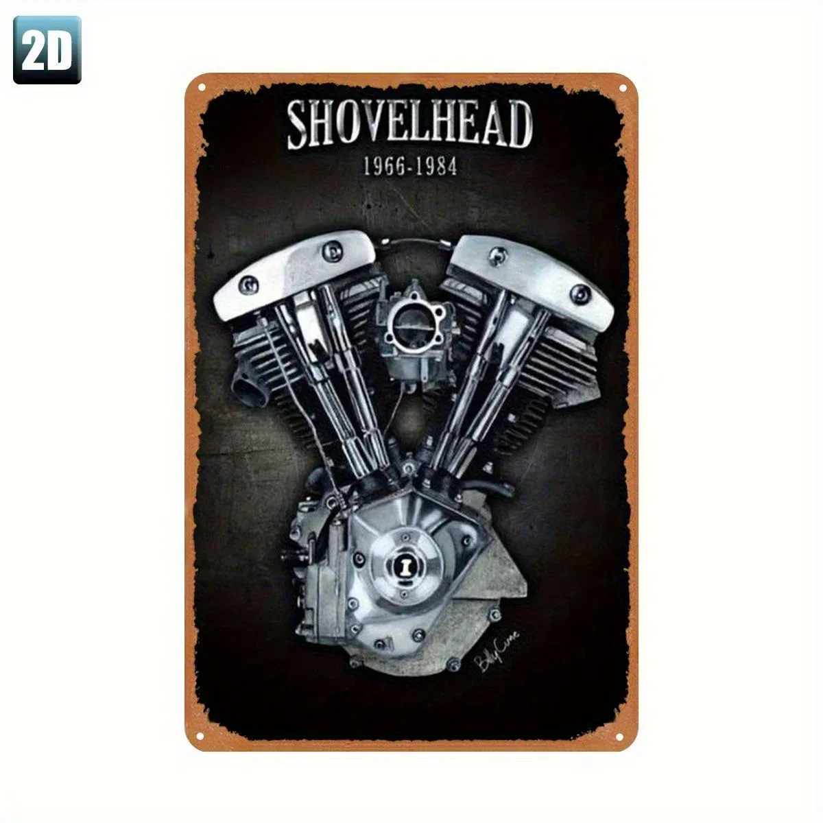 Shovelhead 1966-1984 Motorcycle Engine Metal Tin Sign - 2D Retro Wall Decor for Garage, Man Cave, and Harley-Davidson Enthusi
