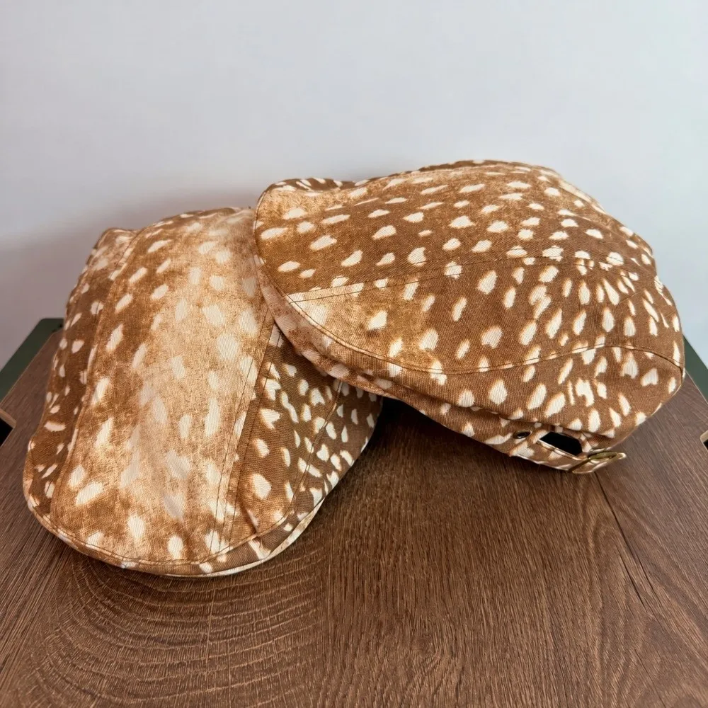 Retro Versatile Deer Spotted Berets Short Brim Deer Ripple Beret Cap Irregular Stitching Forward Hats for Men and Women