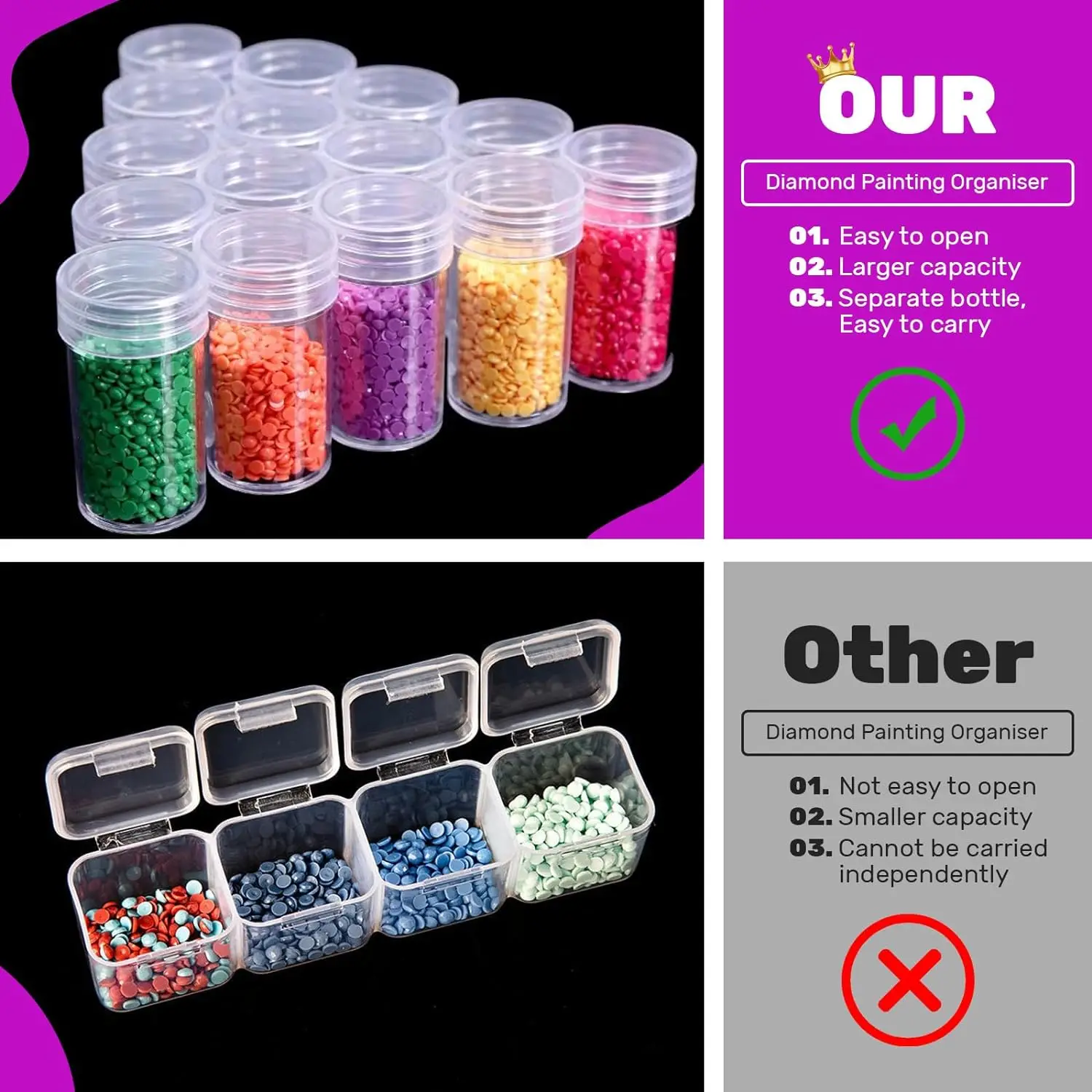 60/64/24/38/28/56/80/32 Bottles Diamond Painting Storage Container Case With Stickers Beads Storage Box Organizer Tool