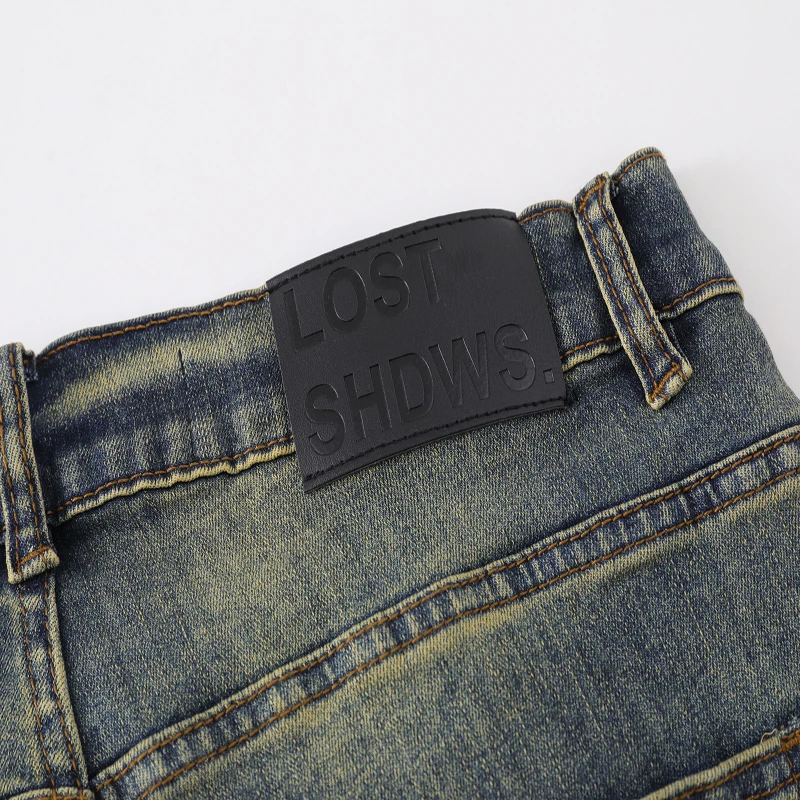 Mini Bell-bottoms LOST SHDWS Jeans Men Women High Quality Embroidery Floral  American Casual Denim Pants Trousers Leather Tag