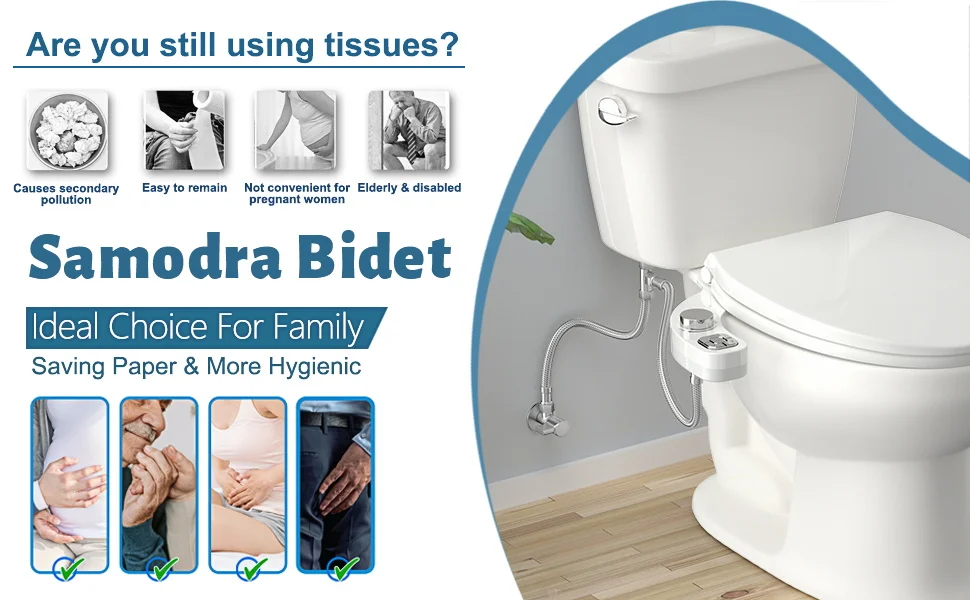 SAMODRA Knopf-Bidet – nicht elektrisch, selbstreinigende Doppeldüse (vorne und hintere Waschung), Süßwasser-Bidet, Toilettensitzaufsatz – Detail 3