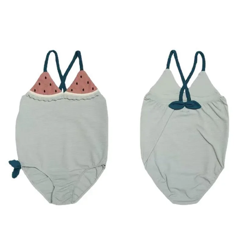 2025 nouveau DO bébé fille mignon fruits sangle une pièce maillot de bain enfants à manches longues crème solaire deux pièces maillot de plage pour les filles