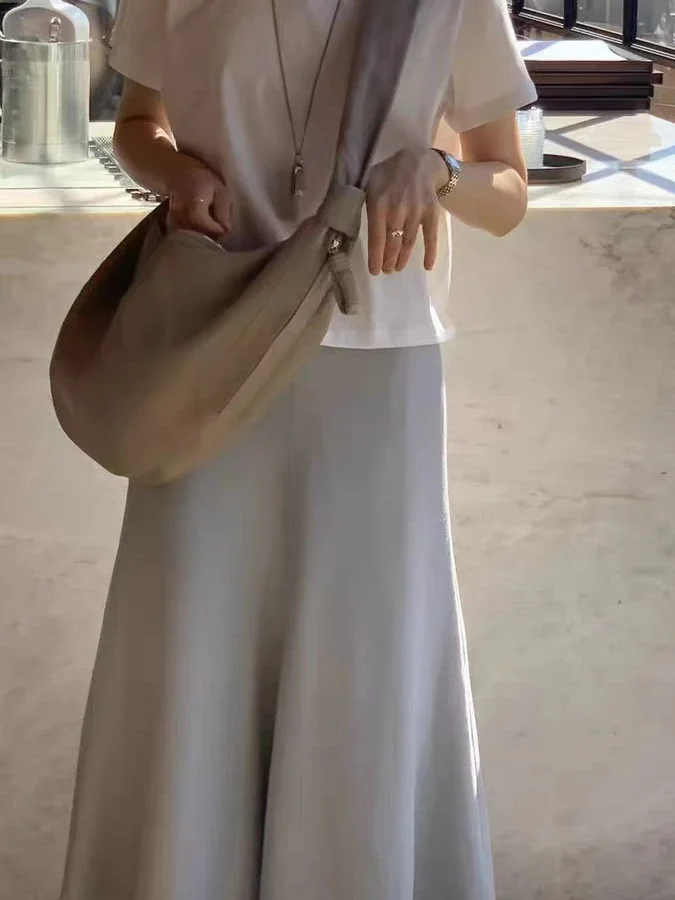 

Юбка-миди Ouce с высокой талией, утягивающая, из шелкового атласа, с эффектом драпировки, фасон «рыбий хвост» и с бахромой, для женщин