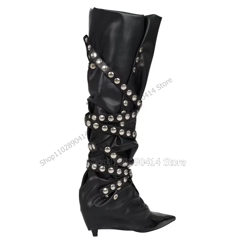 

Metal Buckle Belt Fastener Twining Pointed Toe Boots Slip On Women Shoes Thin High Heels Fashion Sexy 2023 Zapatos Para Mujere