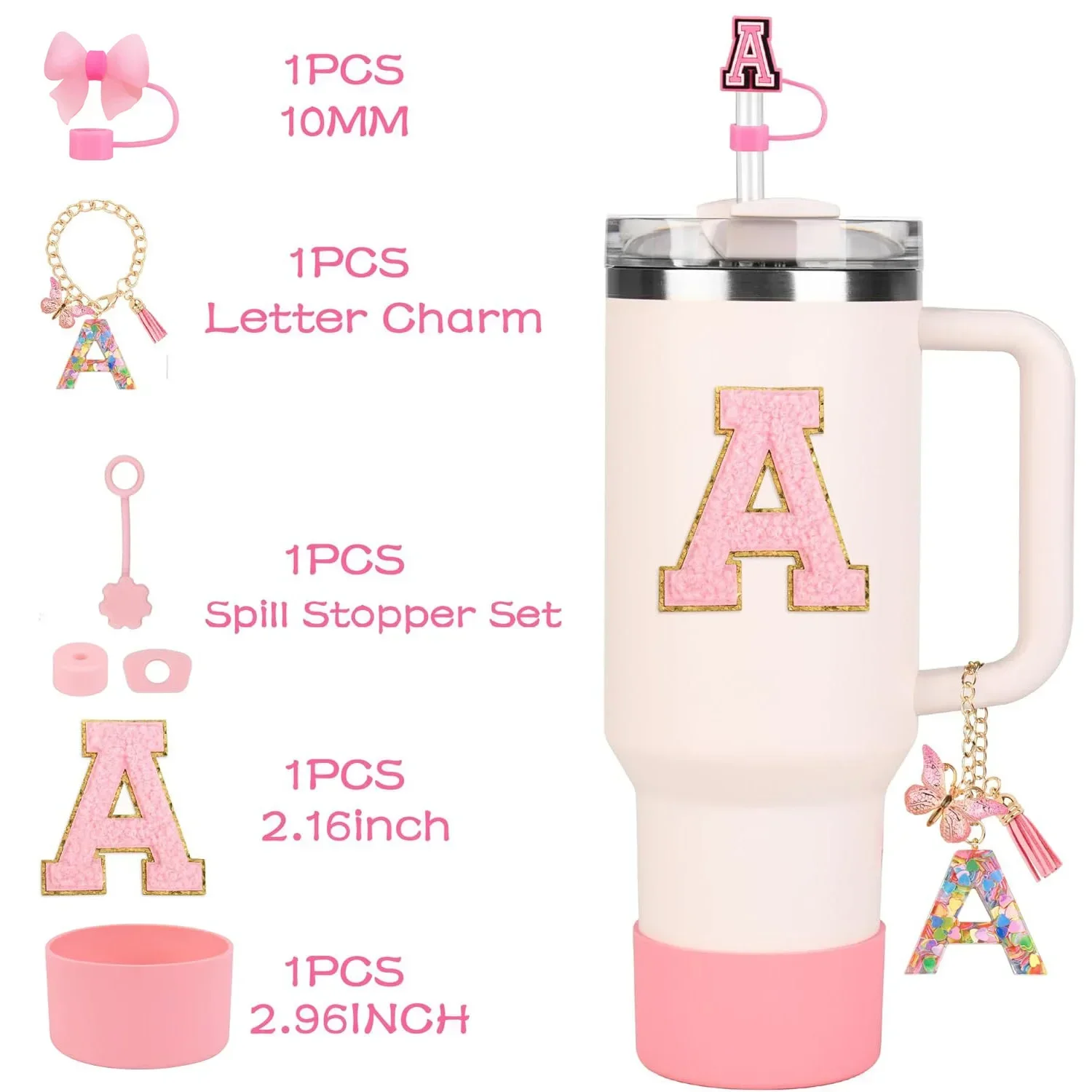 7pcs Cup Accessories Set for Stanley 30oz 40oz Tumbler Straw Cover Cap Boot Spill Proof Stopper Letter Keychain Charm Sticker view 3