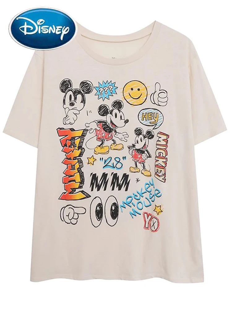 

Disney Mickey Mouse Graffiti Cartoon Print T-Shirt Fashion Women O-Neck Pullover Short Sleeve Tee Tops Femme Streetwear Female